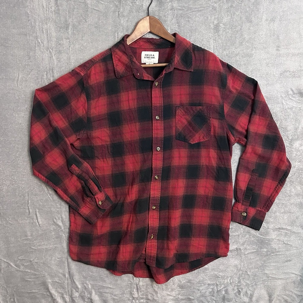 Field & Stream Men's XL Buffalo Plaid Flannel Shirt Red Black Button Up - Picture 1 of 9